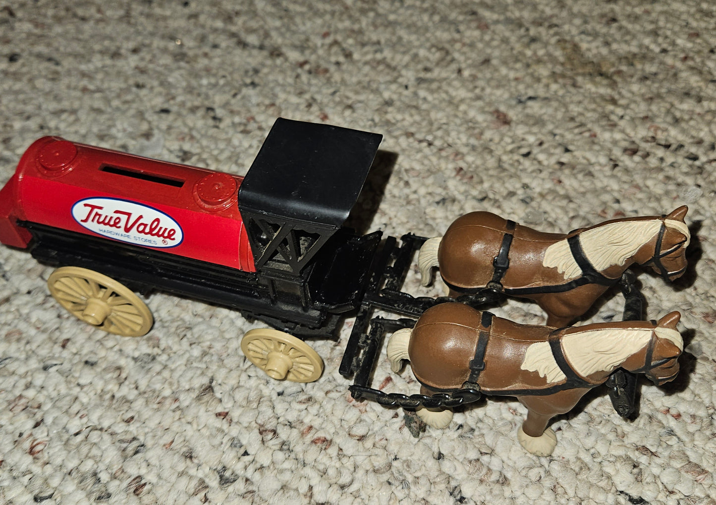 Vintage True Value Hardware die cast horse & tanker wagon coin bank