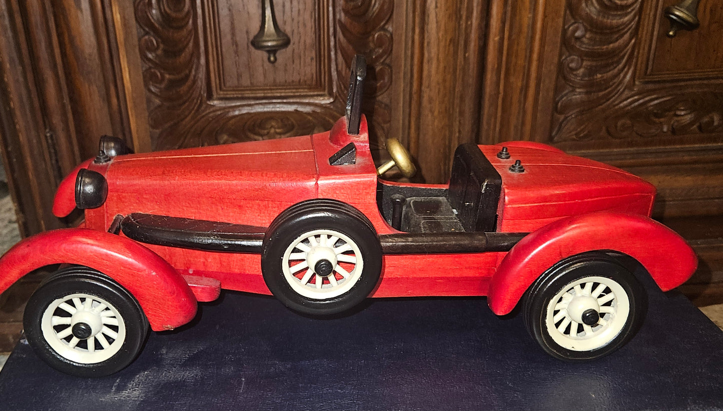 VINTAGE WOODEN TOY ROADSTER CAR