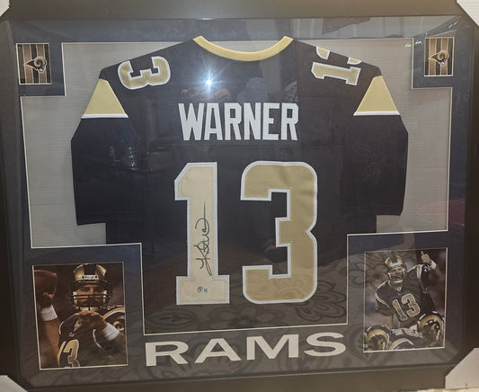 KURT WARNER AUTOGRAPHED FRAMED JERSEY