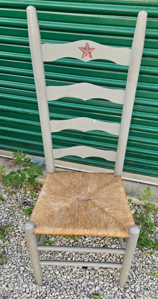 Vintage Wooden ladder chai.with wicker woven seat. Wow wow wow oh so neat