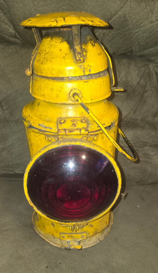 Handlan St. Louis antique Railroad Lantern Red Glass Lens Yellow rare